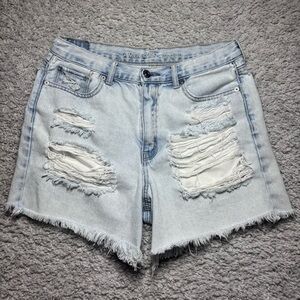 American Eagle Shorts Womens 8 Mom Short Distressed Light Wash Cotton Raw Hem